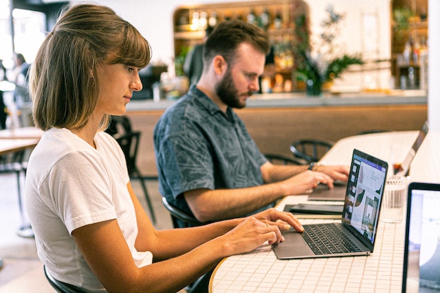 person using laptop